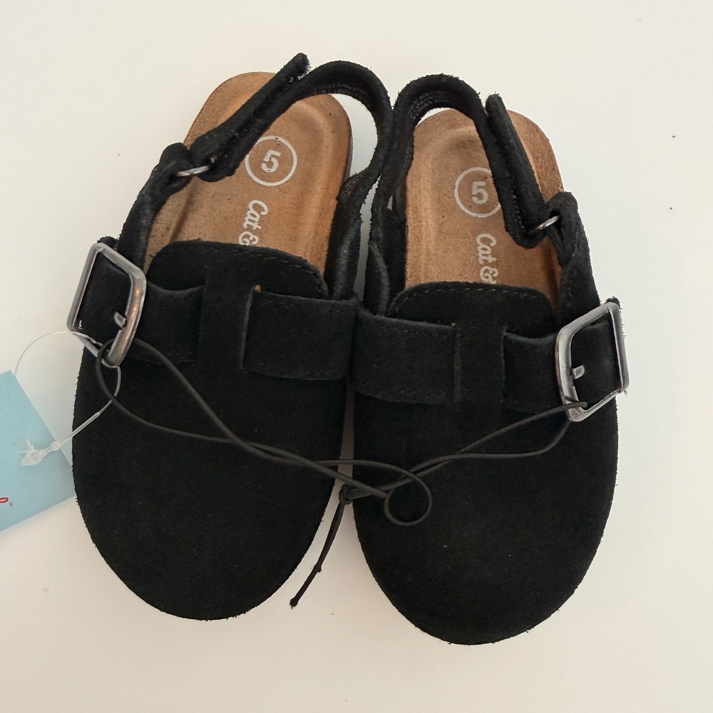 Cat & Jack Toddler Black Suede Leather Clogs Buckle Backstrap Shoes Size 5 NWT